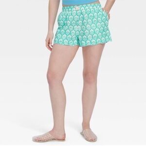 Roller Rabbit x Target Women's Stamped Floral Poplin Boxer Shorts Teal NEW